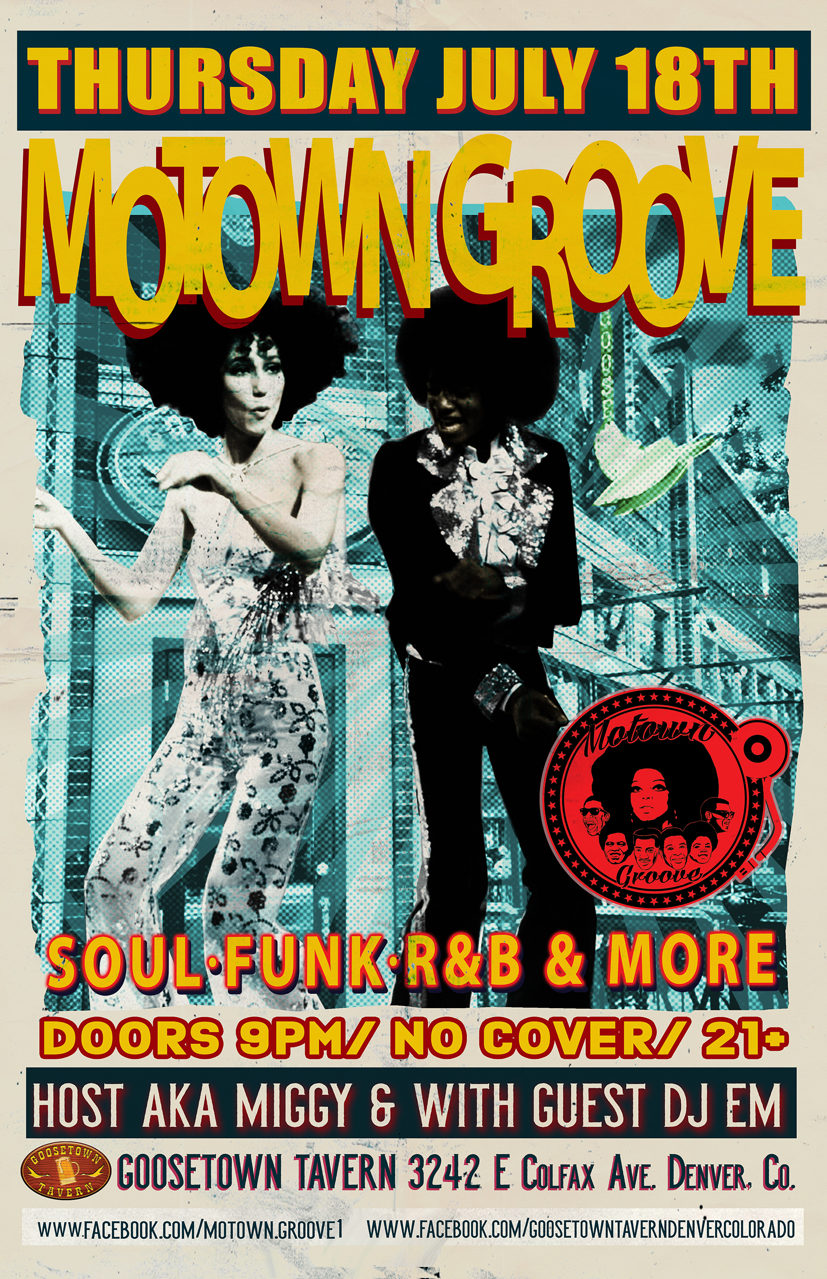 Motown-poster-em Bluebird District on Colfax Avenue Motown Groove Thursday Dance party at Goosetown Tavern